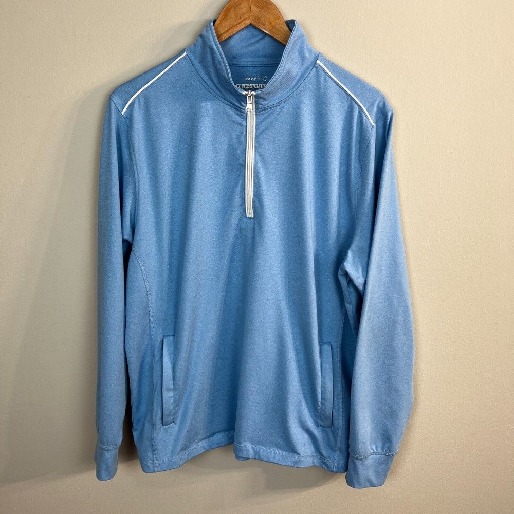 Johnnie-O Prep-Formance 1/4 Zip Pullover Mens M Light Blue Stretch Long Sleeve